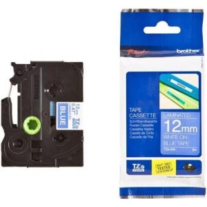 Brother TZe-535 (TZE535) Laminated Labelling Tape, White on Blue, 12mm 8m