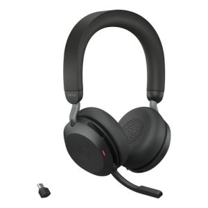 Jabra Evolve2 75 UC Link 390c Wireless Headset, Bluetooth, USB-C, Charging Stand, Black