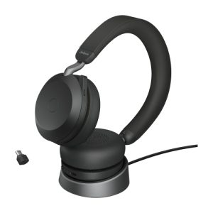 Jabra Evolve2 75 UC Link 390c Wireless Headset, Bluetooth, USB-C, Charging Stand, Black