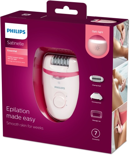 Philips Satinelle Essential BRE285/00 Corded compact epilator, Pink - Image 2