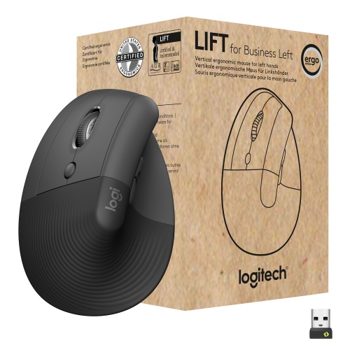Logitech Lift Vertical Left for Business Wireless Mouse RF Wireless + Bluetooth, 4000 DPI, Graphite