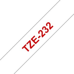 Brother TZe-232 (TZE232) Laminated Labelling Tape, Red on White, 12mm 8m