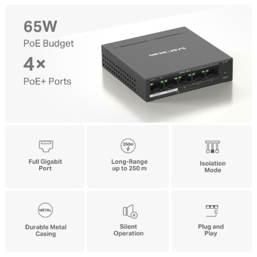 Mercusys MS105GP 5-Port Gigabit Desktop Switch with 4-Port PoE+ - Image 4