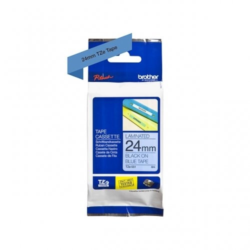 Brother TZe-551 (TZe551) Laminated Labelling Tape Cassette, Black on Blue 24mm, 8m