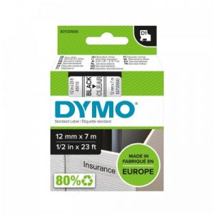 Dymo 45010 (S0720500) D1 Label Tape 12mm x 7m, Black on Clear