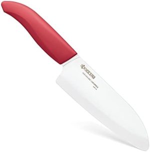 Kyocera FK-140 WH-RD EU Santoku Ceramic Knife, 14 cm, Red