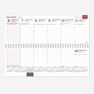 Horizontal table calendar Memo PVC 2026m. burgundy